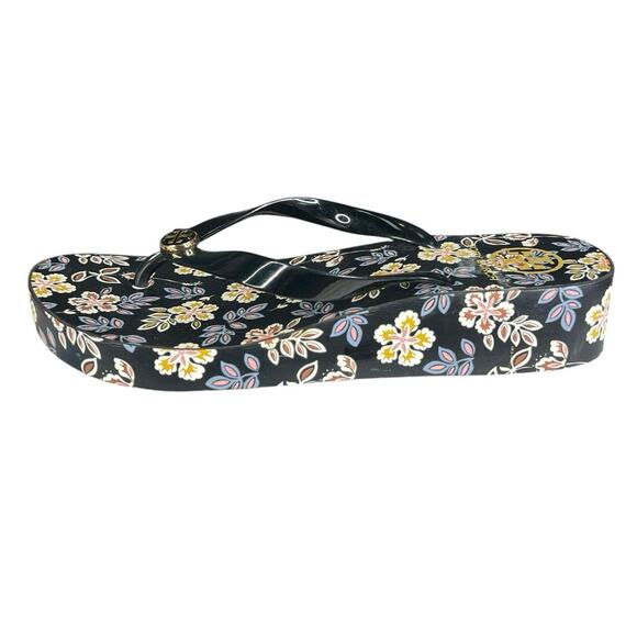 Tory Burch Women’s Black Floral Wedge Sandals Size US 9.5 - Picture 3 of 9